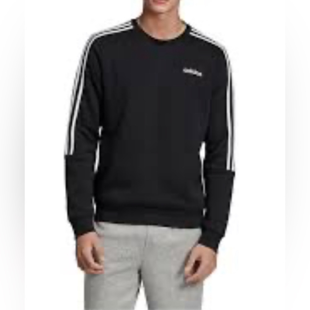 Adidas Side Stripe Round Neck Black Sweatshirt